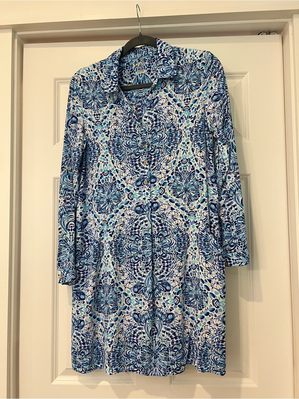 Lilly Pulitzer Blue & White Long Sleeve Shirt Dress - XS